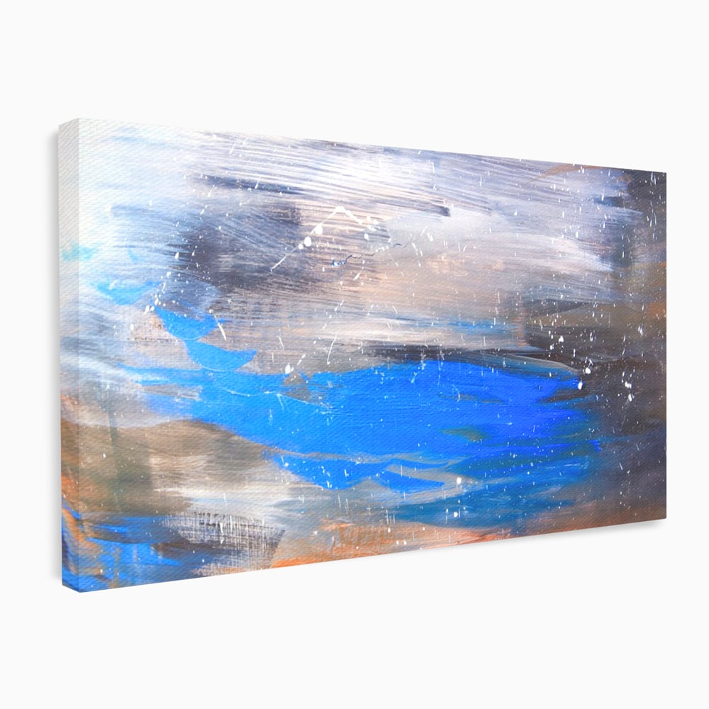 Tablou canvas cu pictura abstracta cu pete albastre, fara rama, pe sasiu de lemn